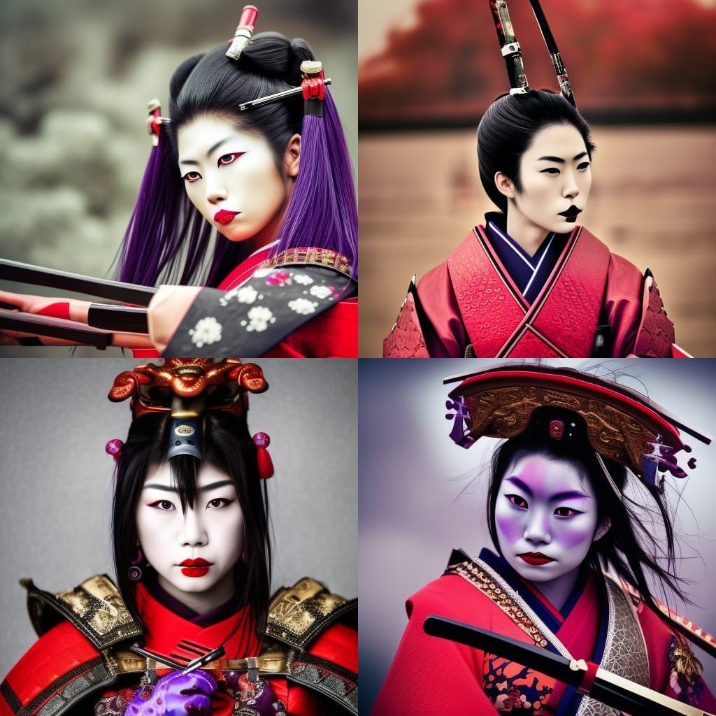 Female Samurai Warrior in Red and Black Armor