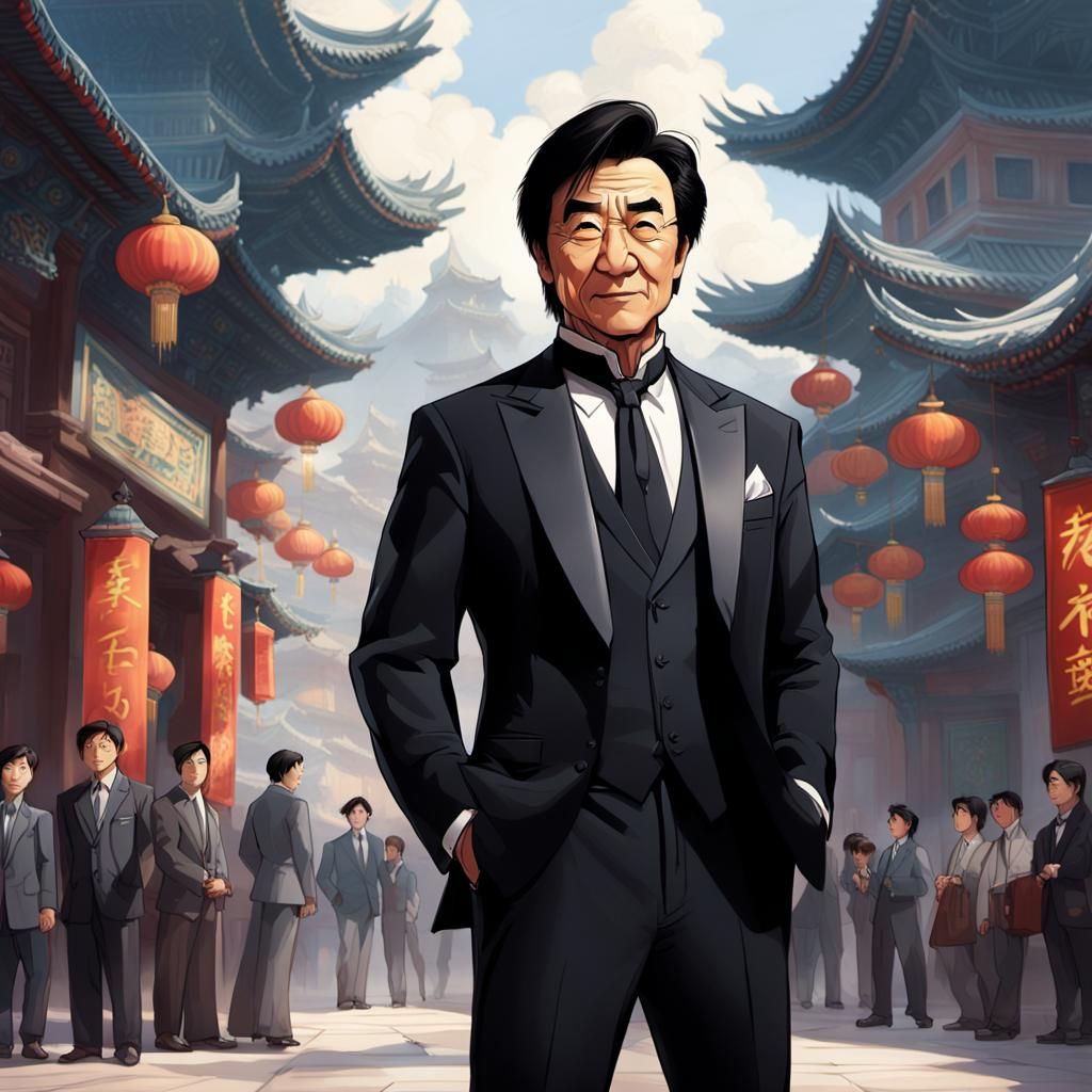 Charismatic Chinese Man in Tuxedo: 3D Digital Art
