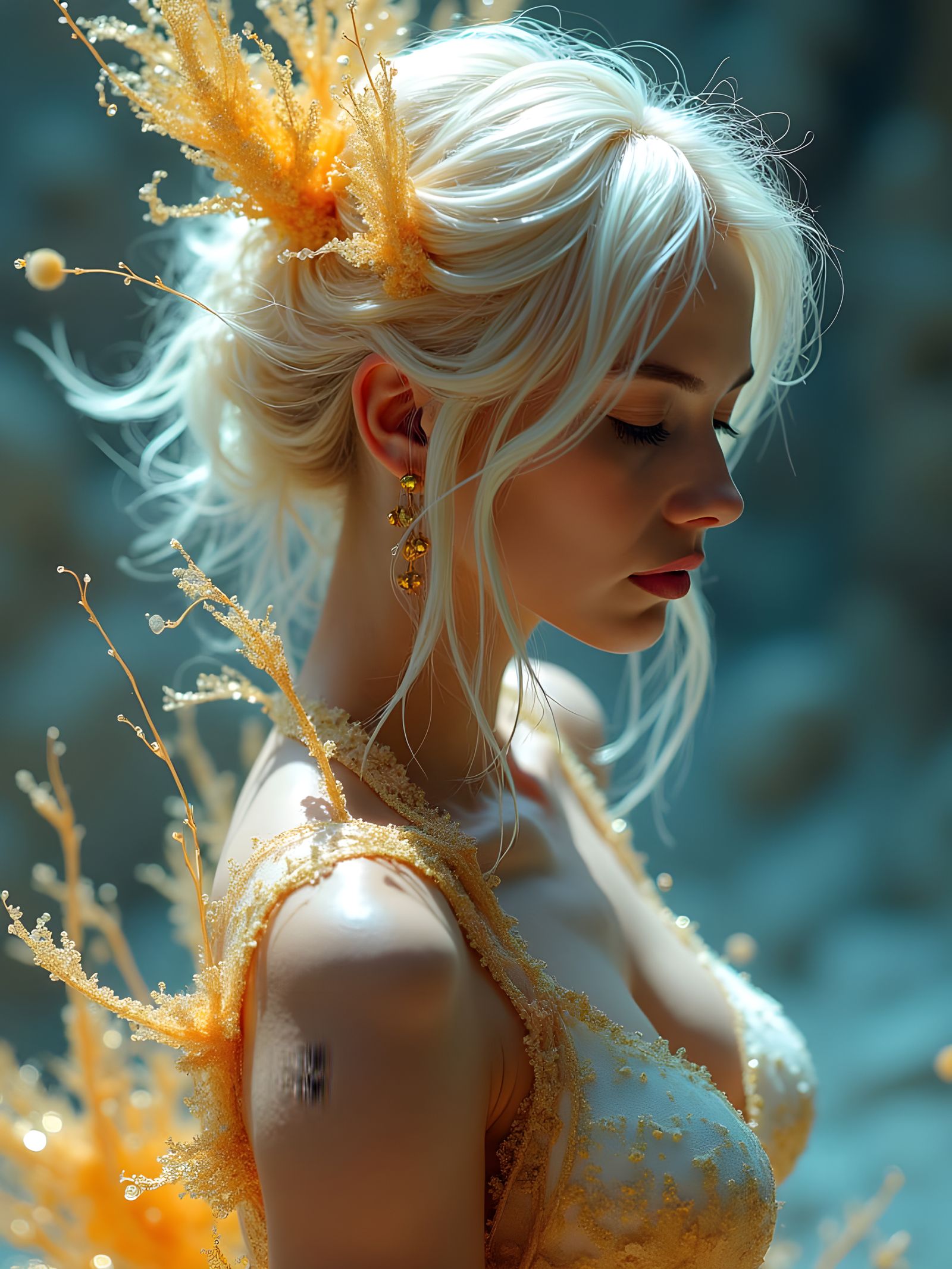 Ethereal Blonde Goddess in Surreal Couture