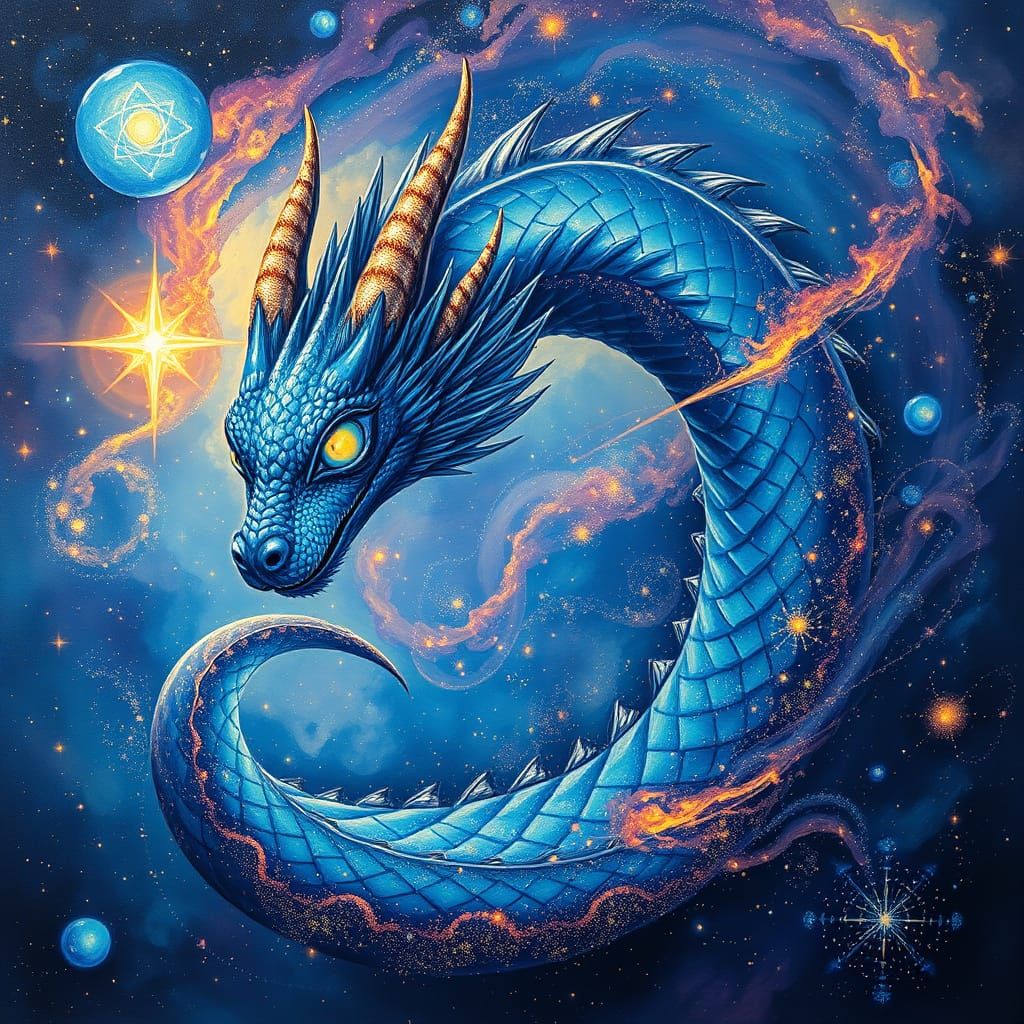 Cosmic Dragon Spiraling Through Galaxies in Hyperrealistic S...