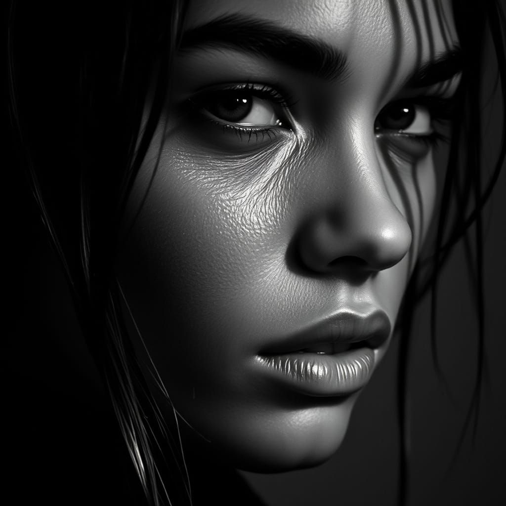 High-Contrast Supermodel Portrait in Black and White