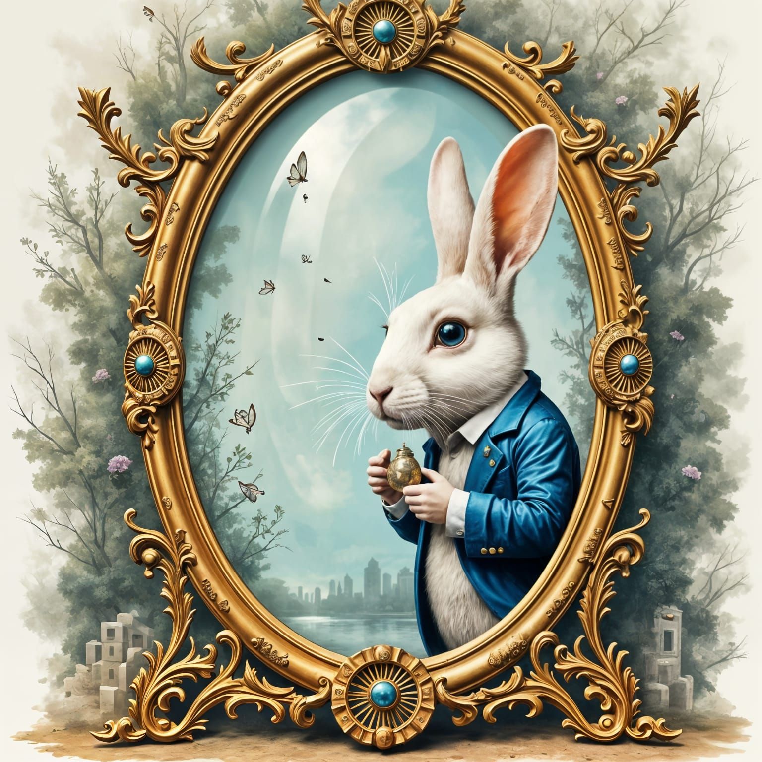 White Rabbit Through Abstract Reality Looking Glass