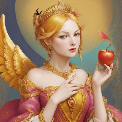 Baroque Queen with Angel, Flowers and Golden Apples