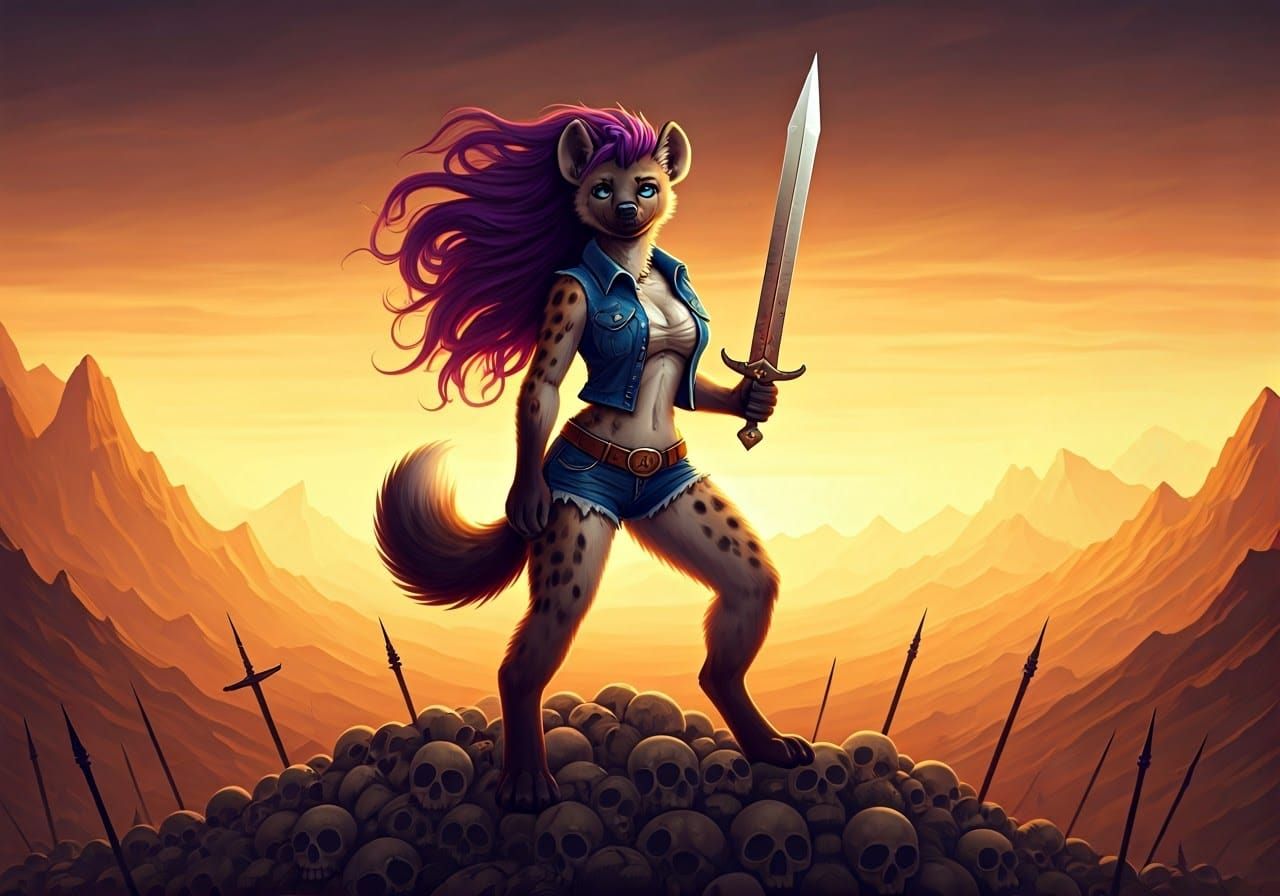 Epic Fantasy She-Hyena Rises from Ancient Skulls in Vibrant...