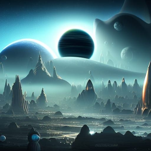 Magical Alien City in Cosmic Fantasy Landscape