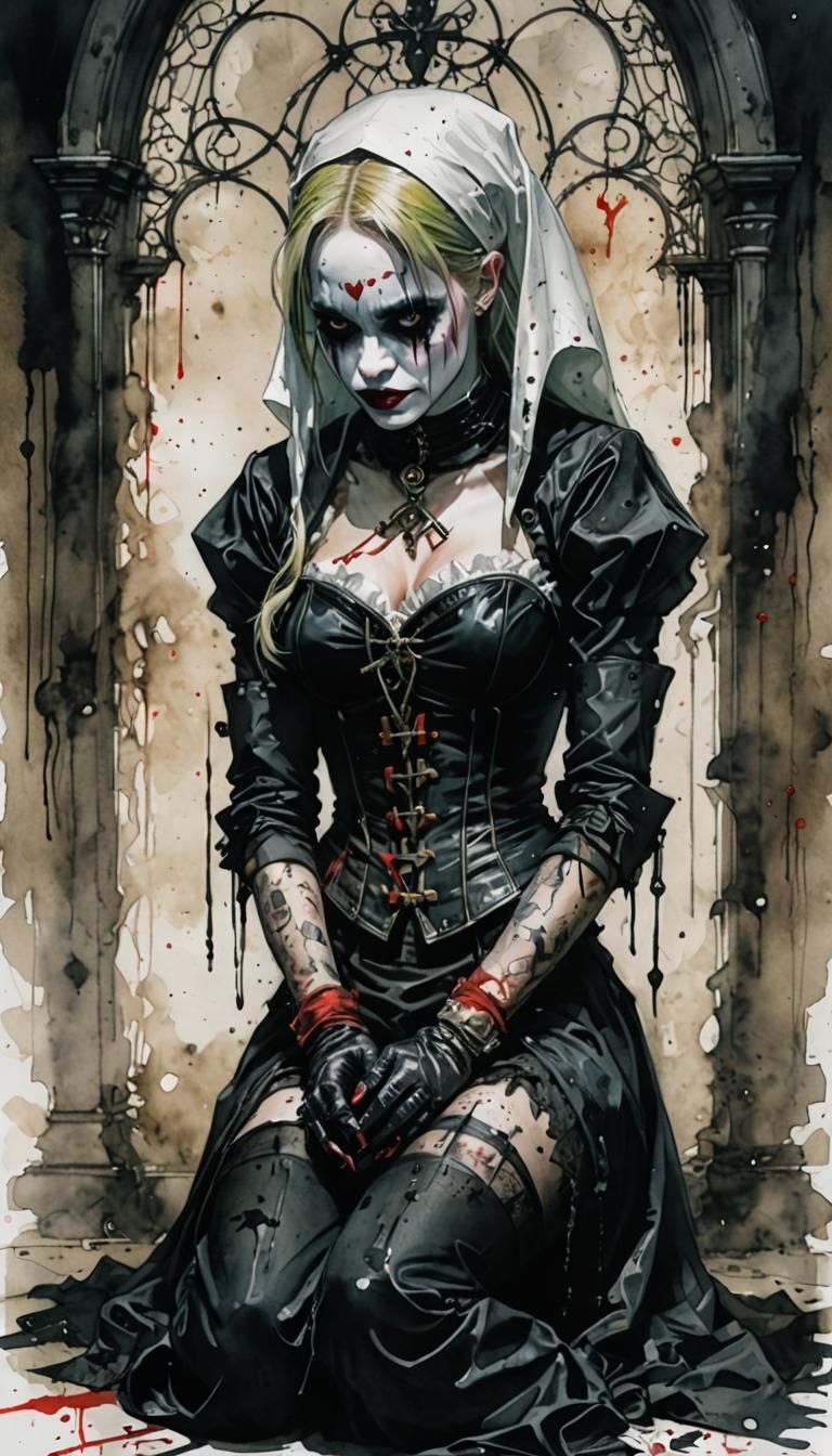 Harley Quinn as Gothic Nun Praying Portrait