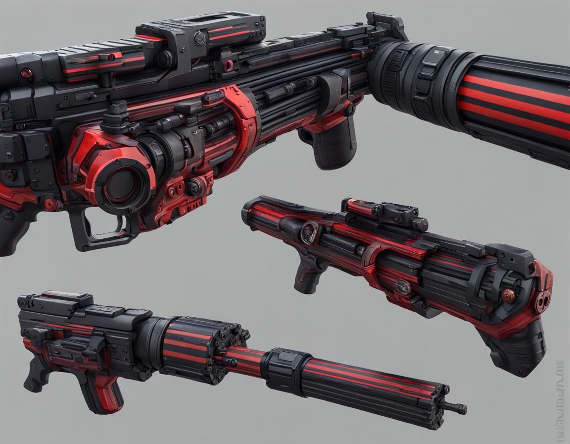 Sci-Fi Gun with Bullet Belt in Detailed Matte Painting