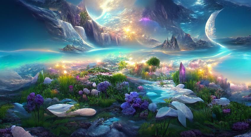 Iridescent Fantasy Landscape with Aurora Borealis Lights