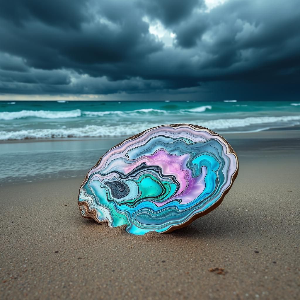 Iridescent Abalone Shell on a Beach