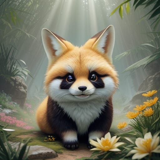 Dreamlike Cute Alien Critter Basks in Sunlit Meadow