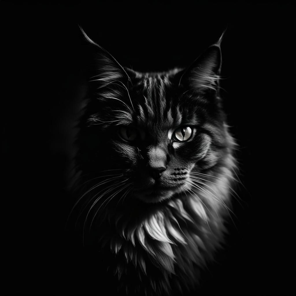 Noir Cat Emerges from Darkness: High Contrast Photo