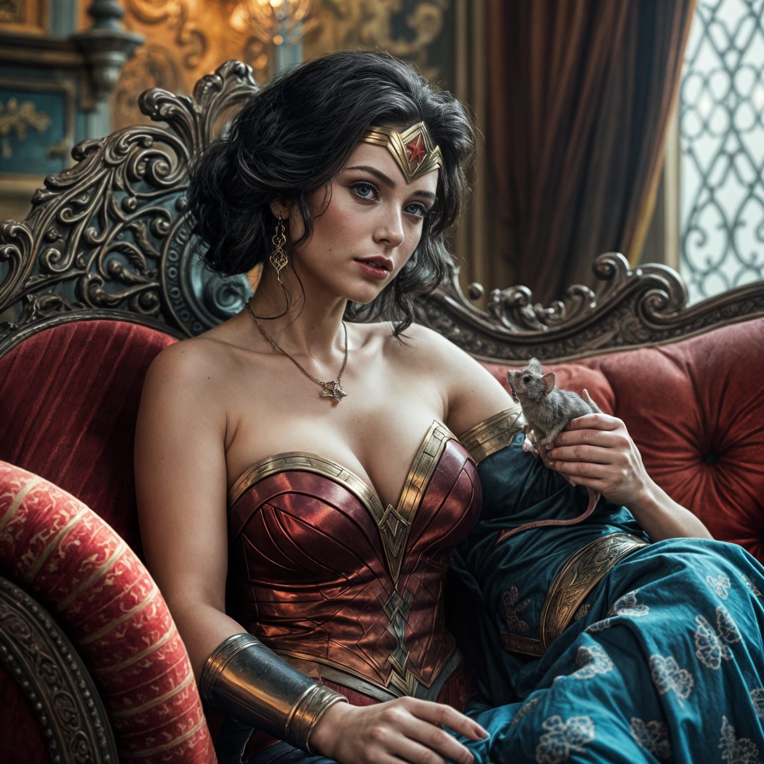 Hyperrealistic Beauty Engages in Whimsical Conversation