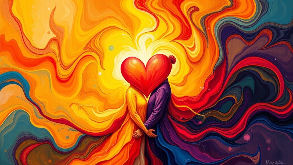 Couple Radiant with Joy and Happiness in Vibrant, Swirling C...