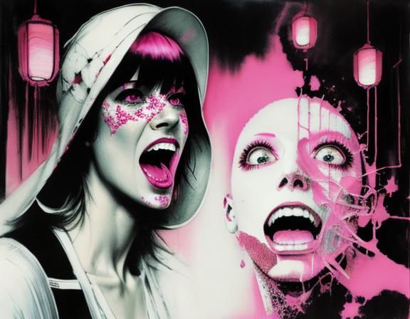 Surreal Horror Collage With Pink Neon Mycelium
