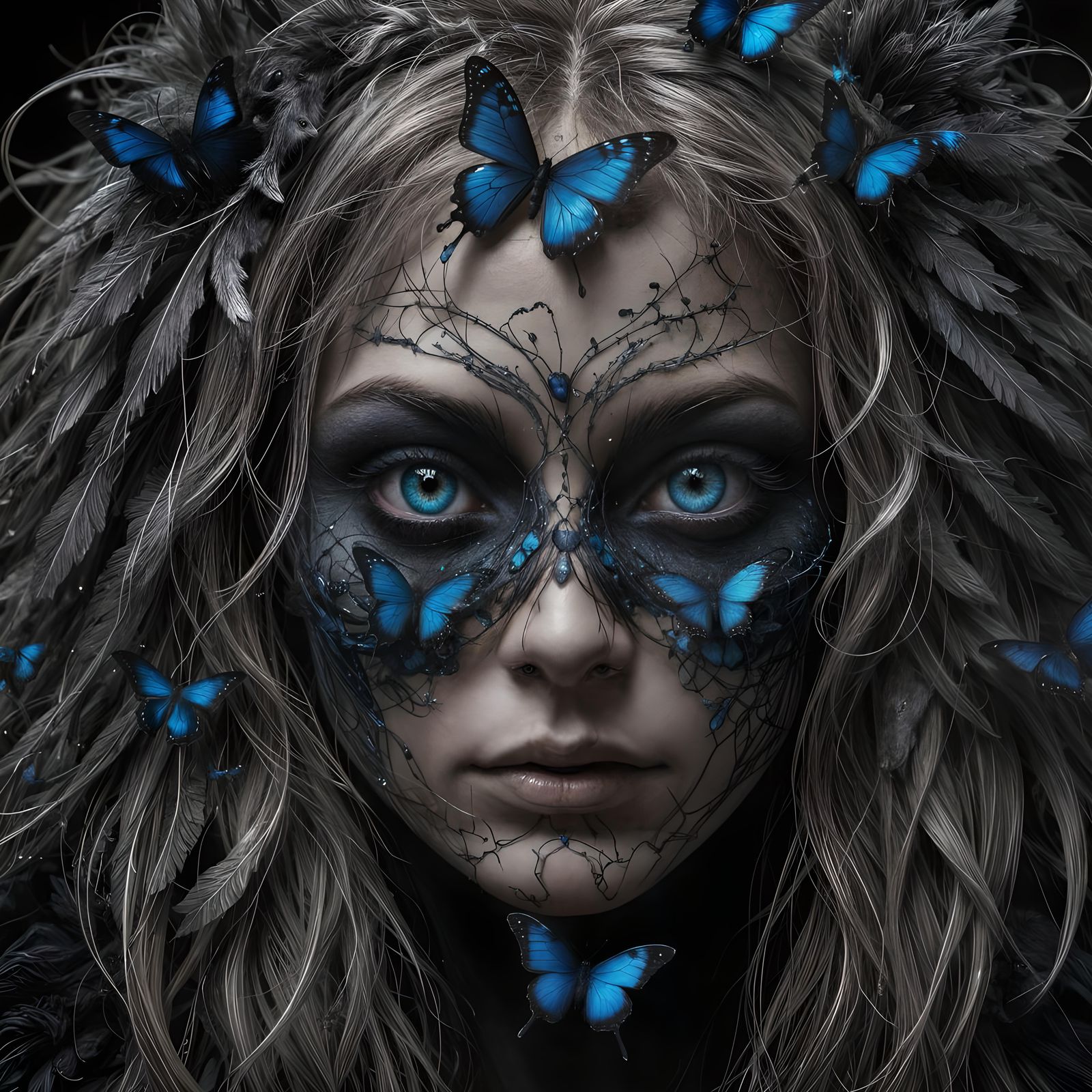 Cosmic Creature with Butterflies: Dark Art in Digital Style