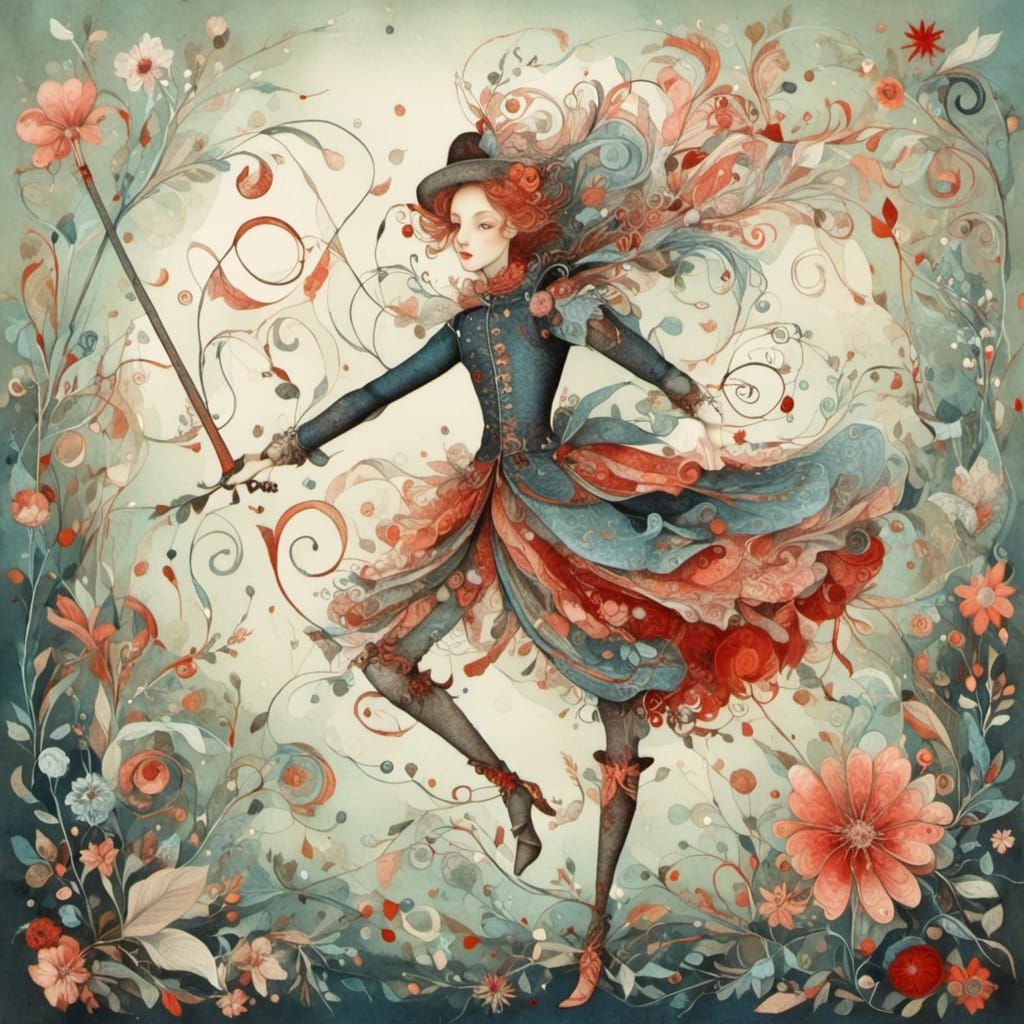 Whimsical Fencer in Storybook Style