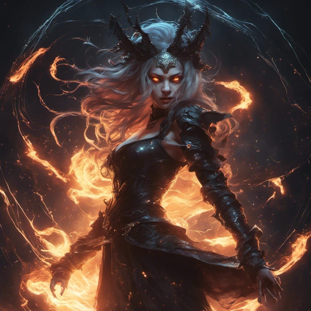 Demonic Necromancer Surrounded by Dark Magic