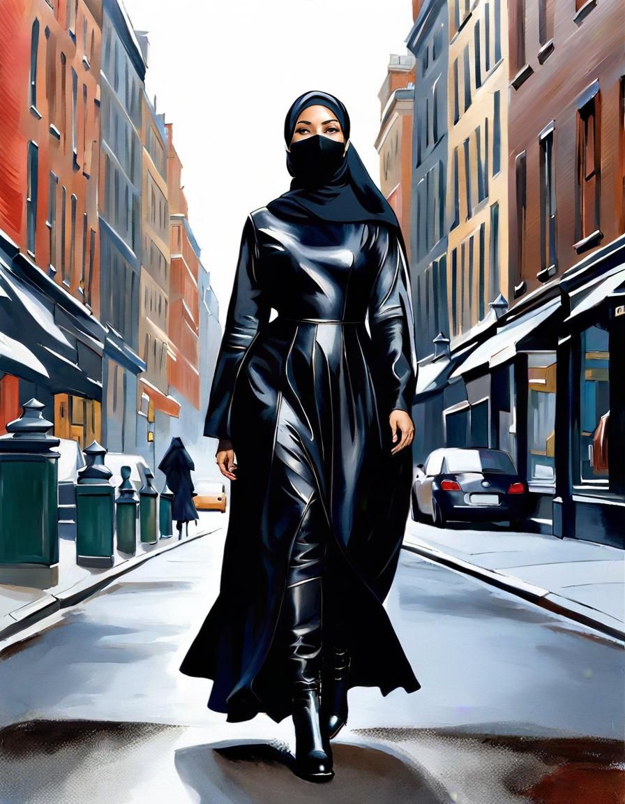 Watercolor Portrait of Woman in Hijab in City