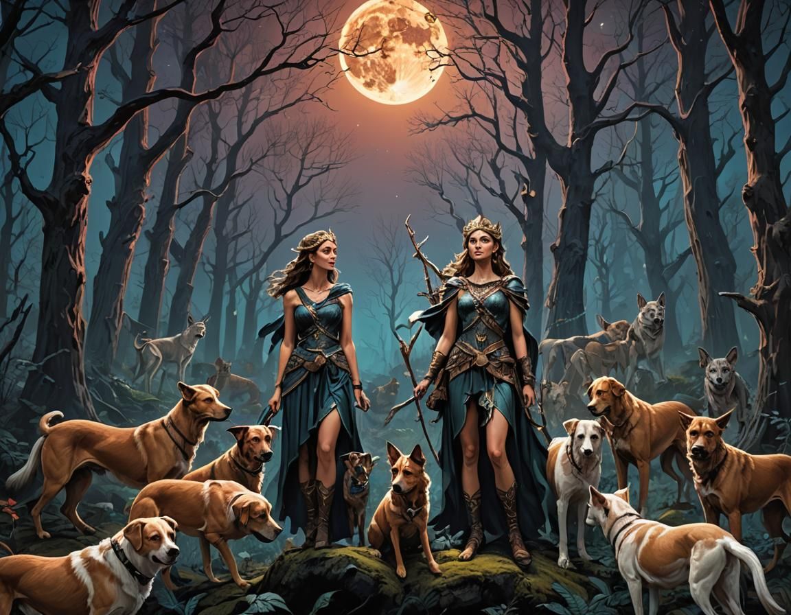 Diana, Goddess of the Hunt, in Matte Painting Style