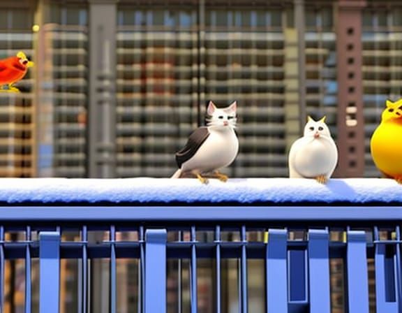 Cat birds on balcony