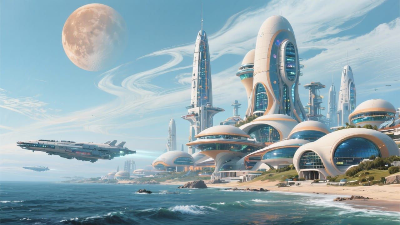 Alien City Spaceport on Distant Moon