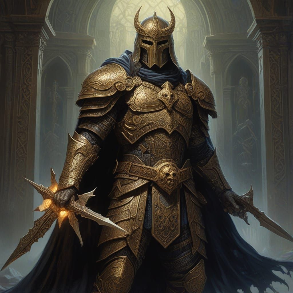 Regal Aasimar Paladin in Chainmail Armor with Radiant Shield