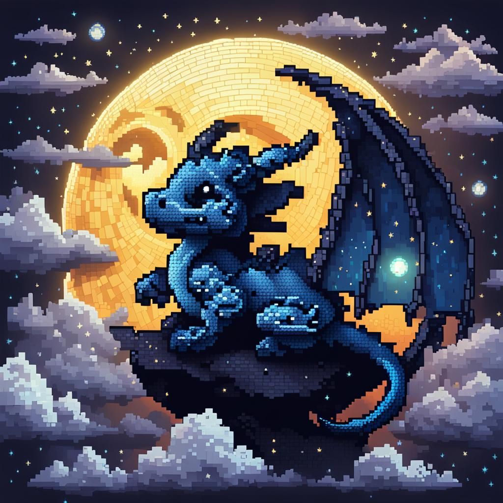 Pixel Art - Dragon moon