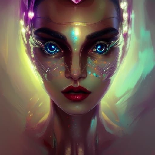 Alien Portrait with Rhinestones in Art Nouveau Style