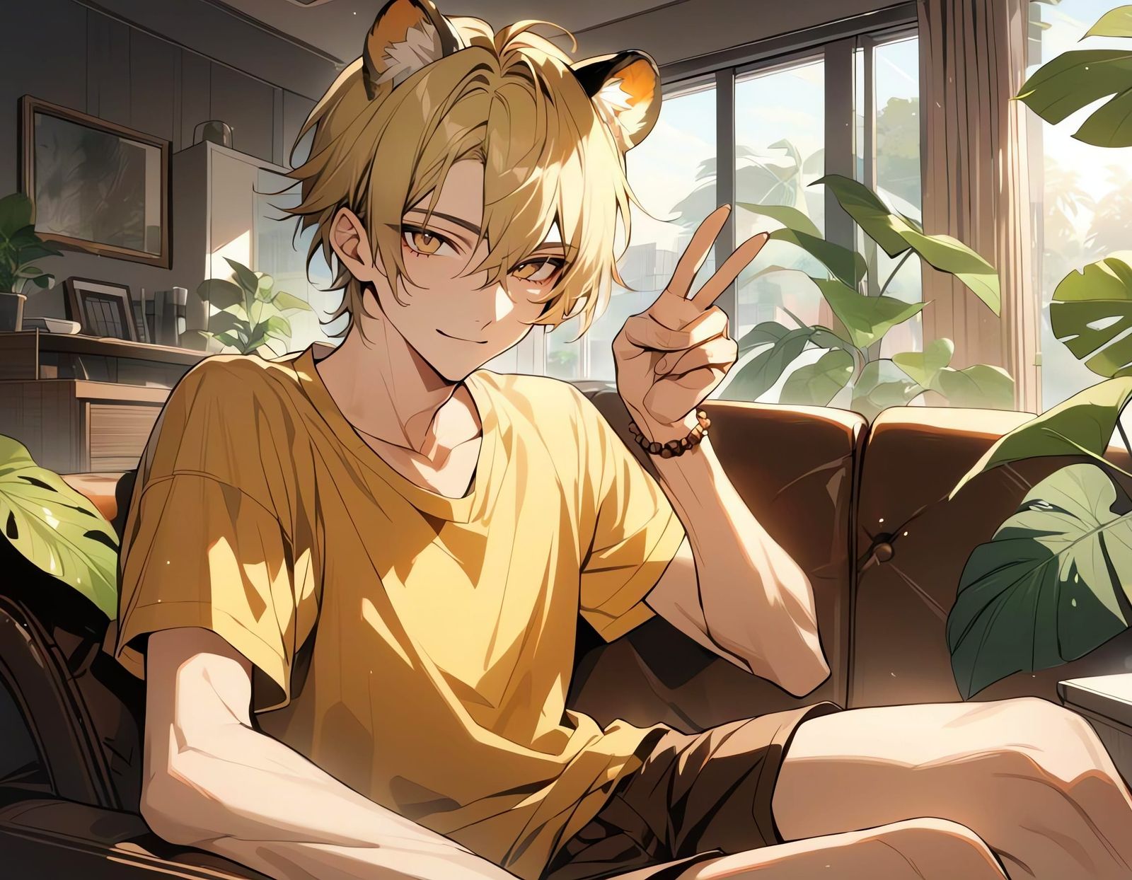 Bishounen Boy Chills on a Suburban Couch
