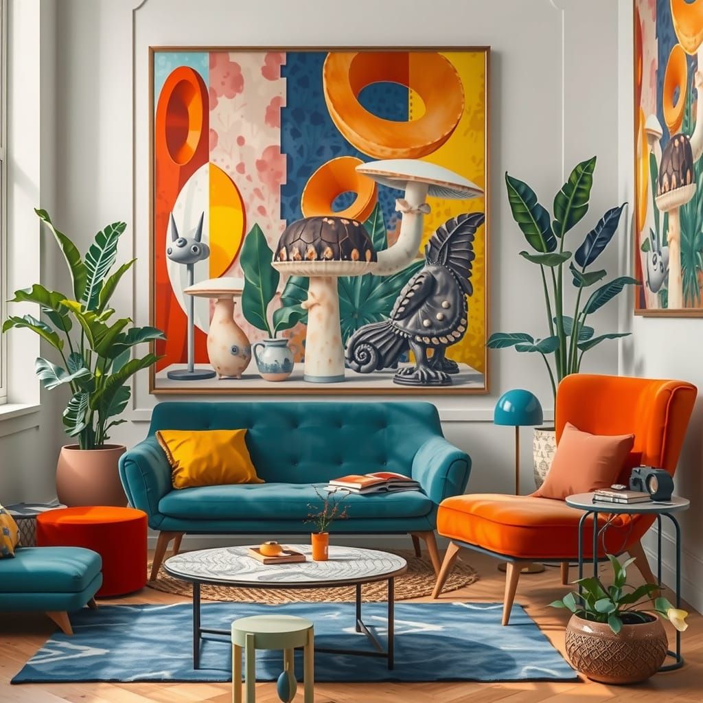 Surreal 17th Century Computers Under Mushroom Flags