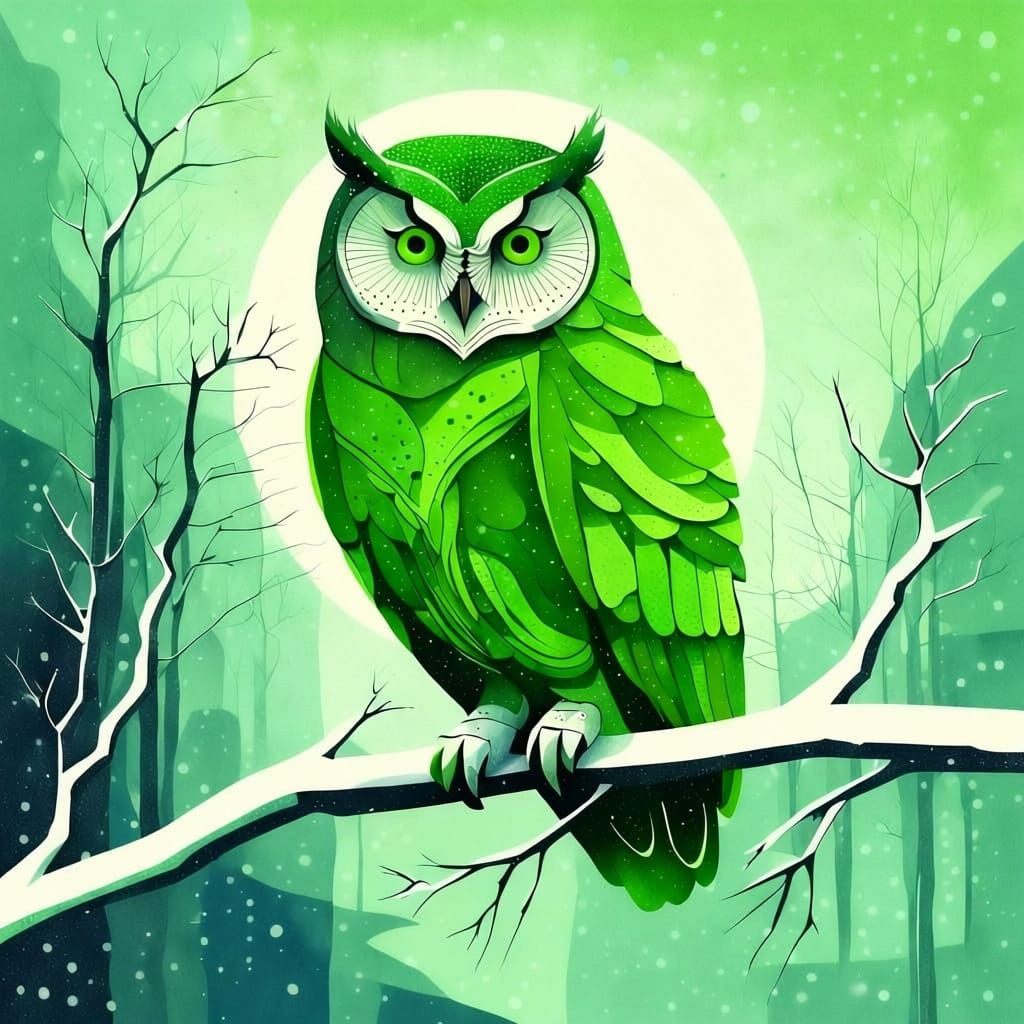 Minimalist Owl Perched on Winter Branch