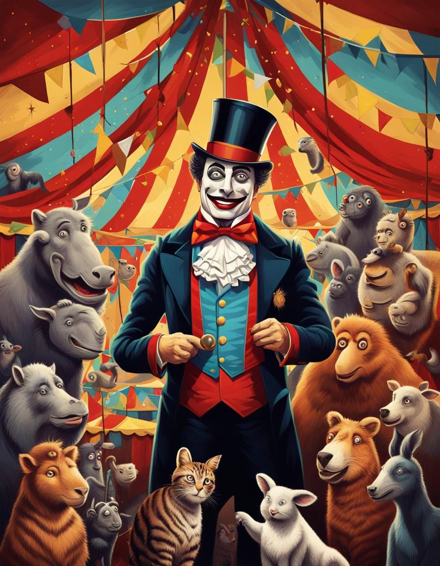 Comical Circus Ringmaster in Futurism Graffiti Pop Art