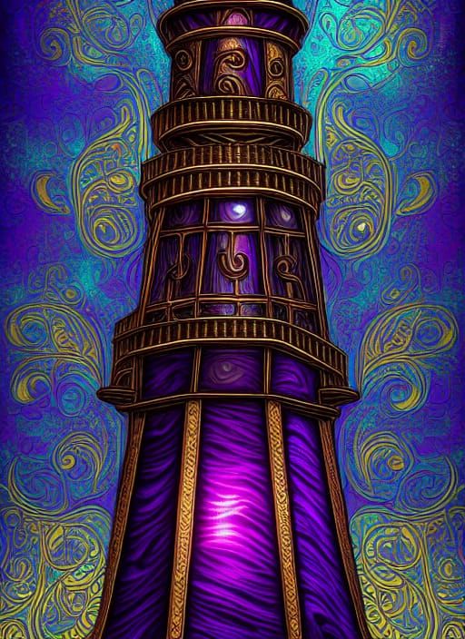 Psychedelic Filigree Lighthouse in Copper Style