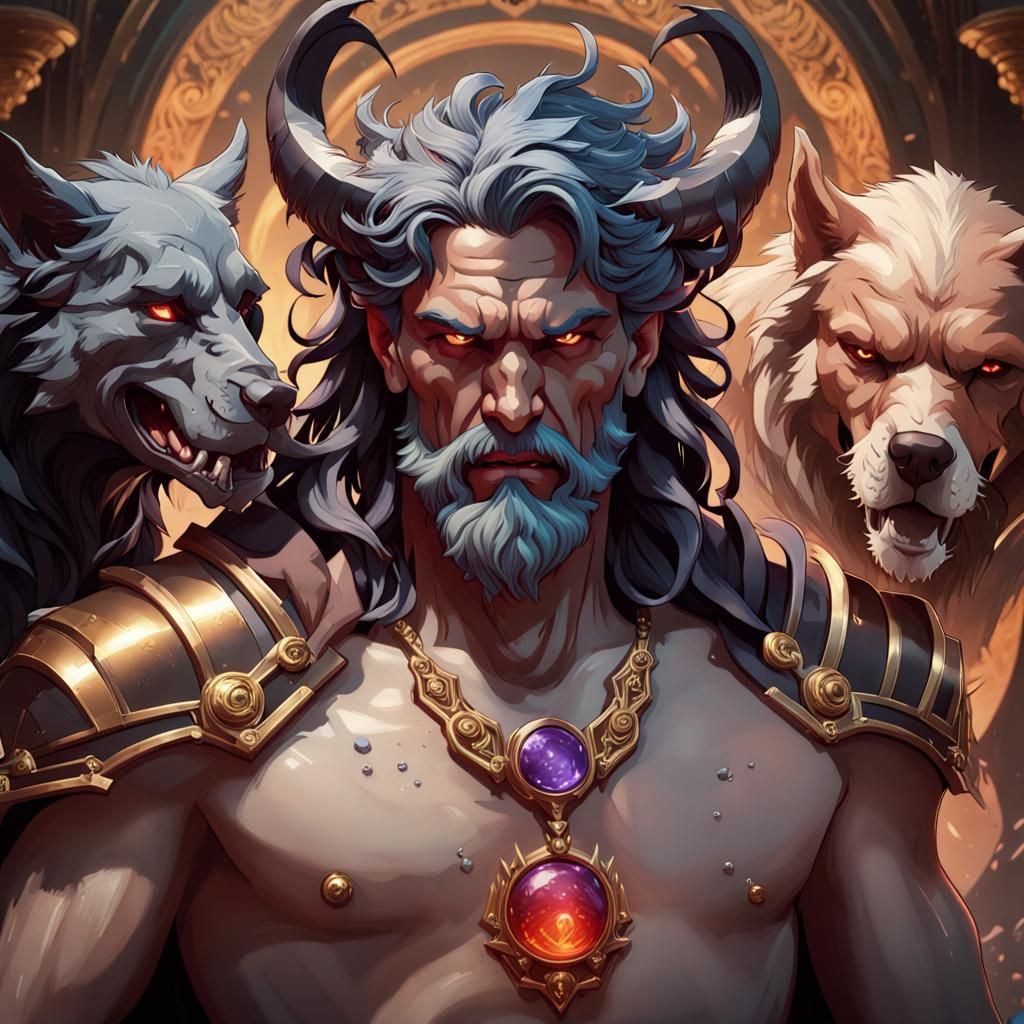 Hades Portrait with Cerberus in Fantasy Art Style