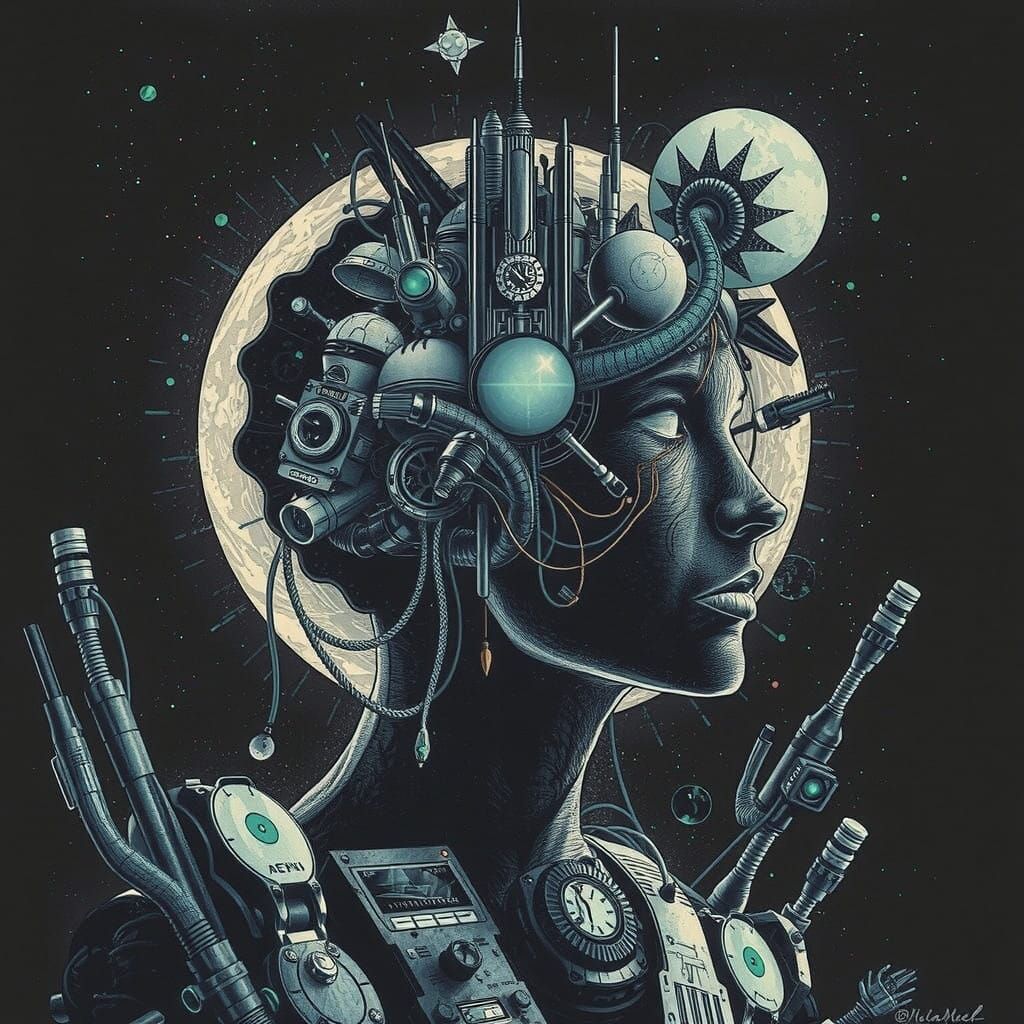 Glowing Visions Erupt from a Digital Mind in a Cyberpunk Aes...