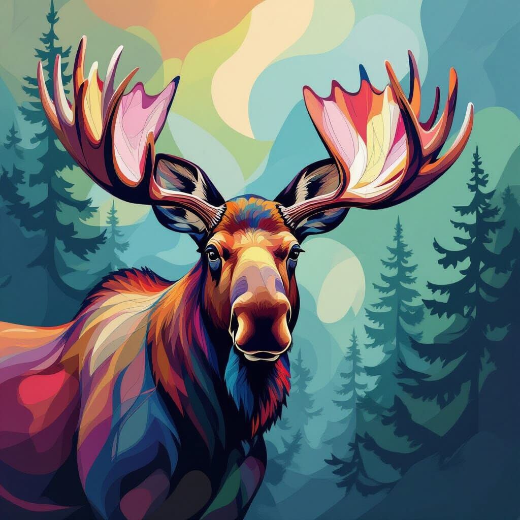 Abstract Moose Portrait in Vivid Colors