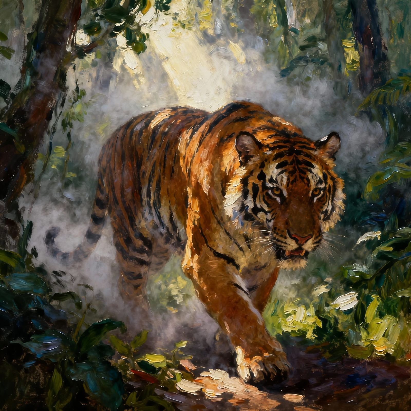 Majestic Tiger in Impasto Oil Painting Style