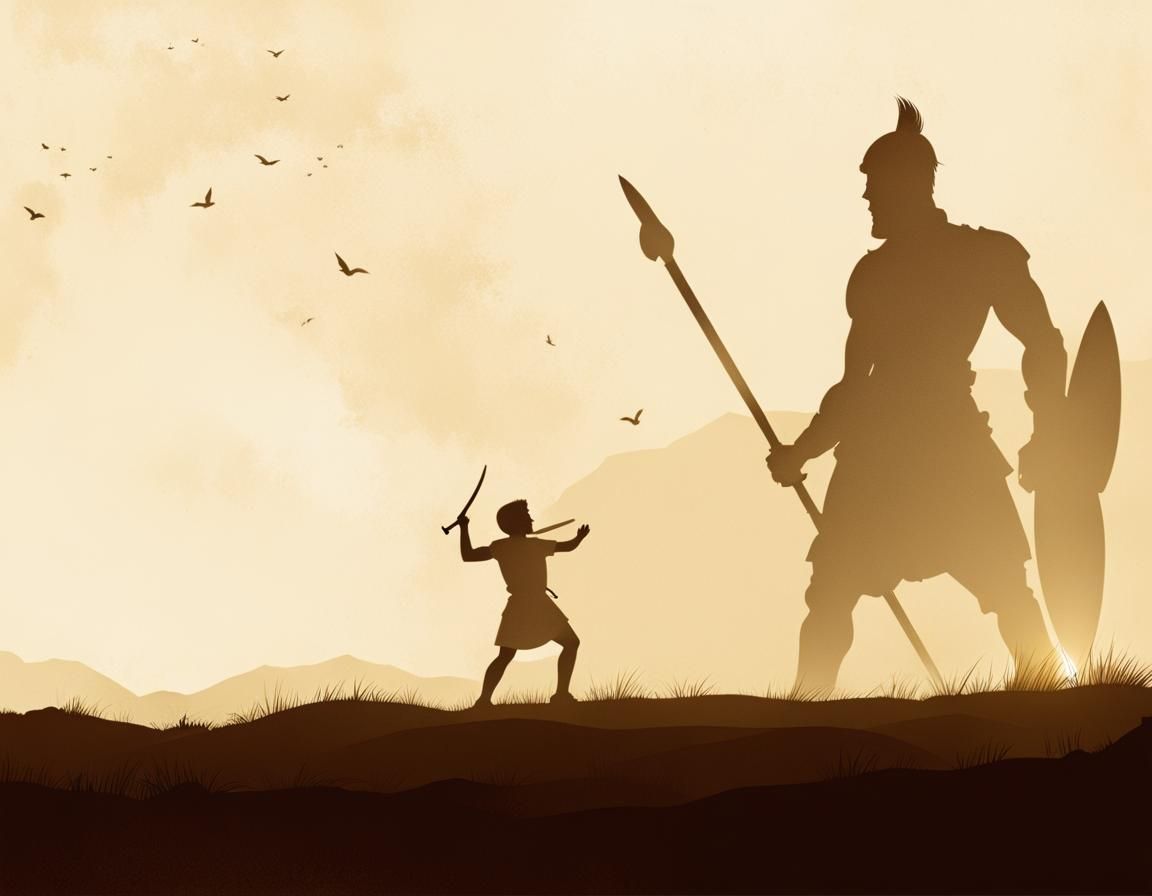 David and Goliath Silhouette with Evil Helmet