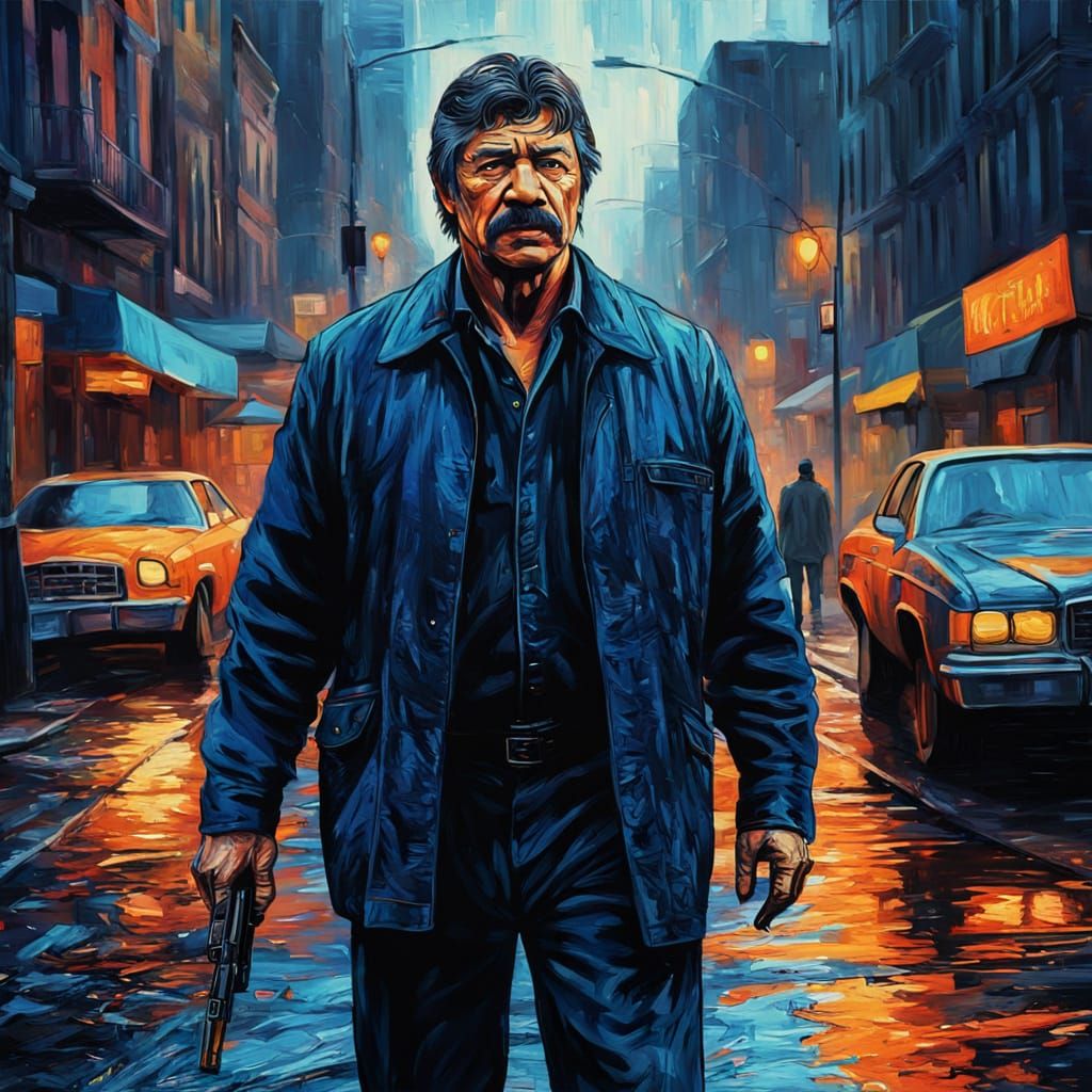 Charles Bronson in City Street: Hyperrealistic Concept Art