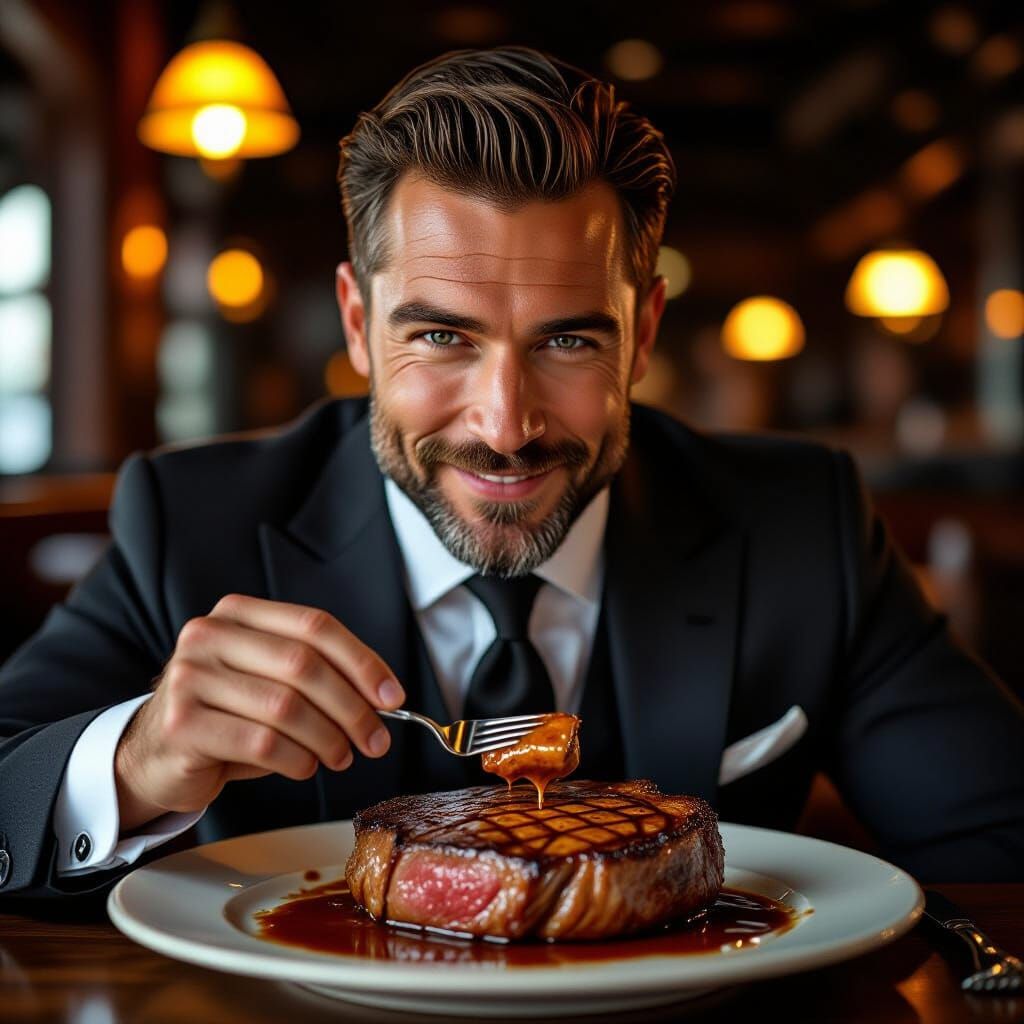 Man Blended With Steak in Dystopian Double Exposure