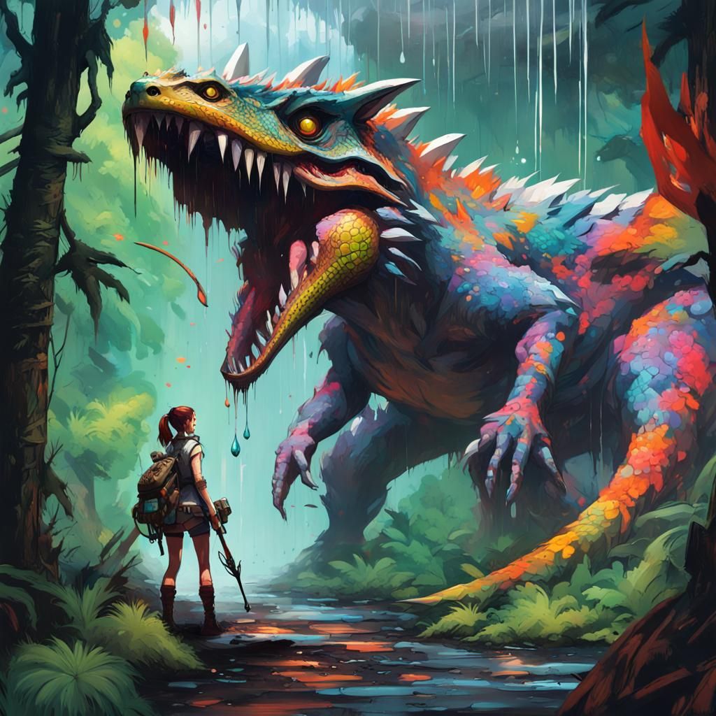 Monster Hunter in Rainforest: Graffiti Splash Art