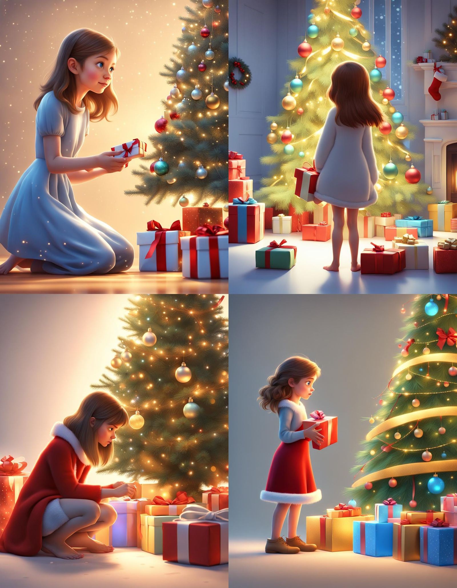 Girl with Christmas Presents, Disney Pixar Cartoon