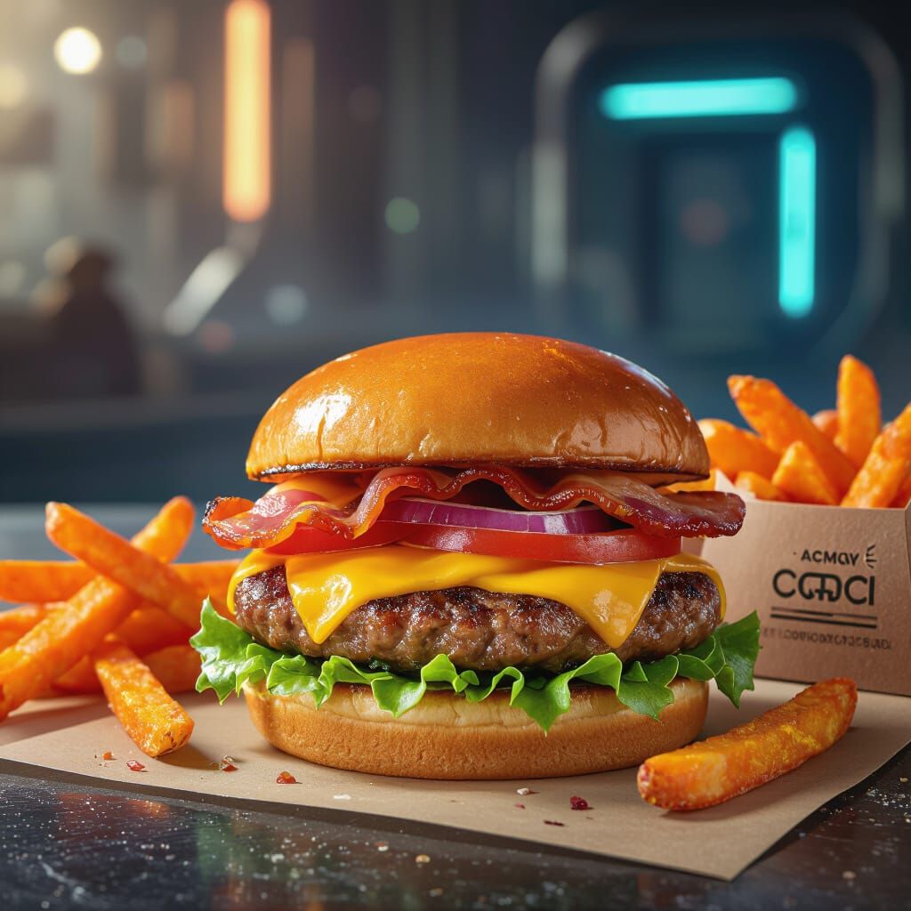 Futuristic Burger Design with High-Quality Ingredients