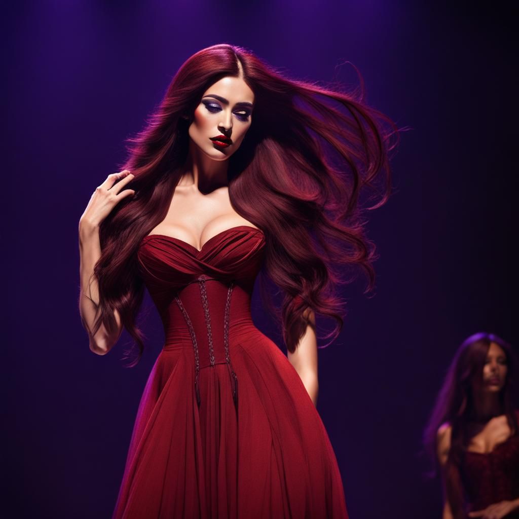 Gorgeous Woman in Red Dress, Digital Art