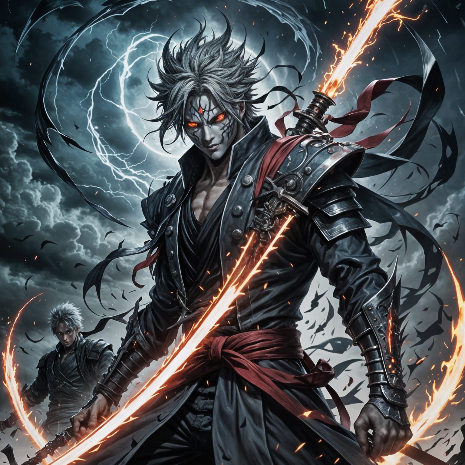 Dark Arts Tornado of Shinigami Swords in Moonlit Storm