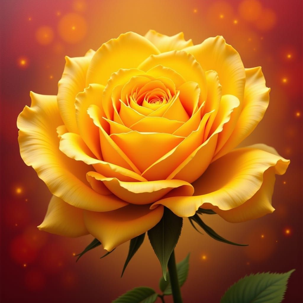 Vibrant Yellow Rose in Amber and Crimson Sunset