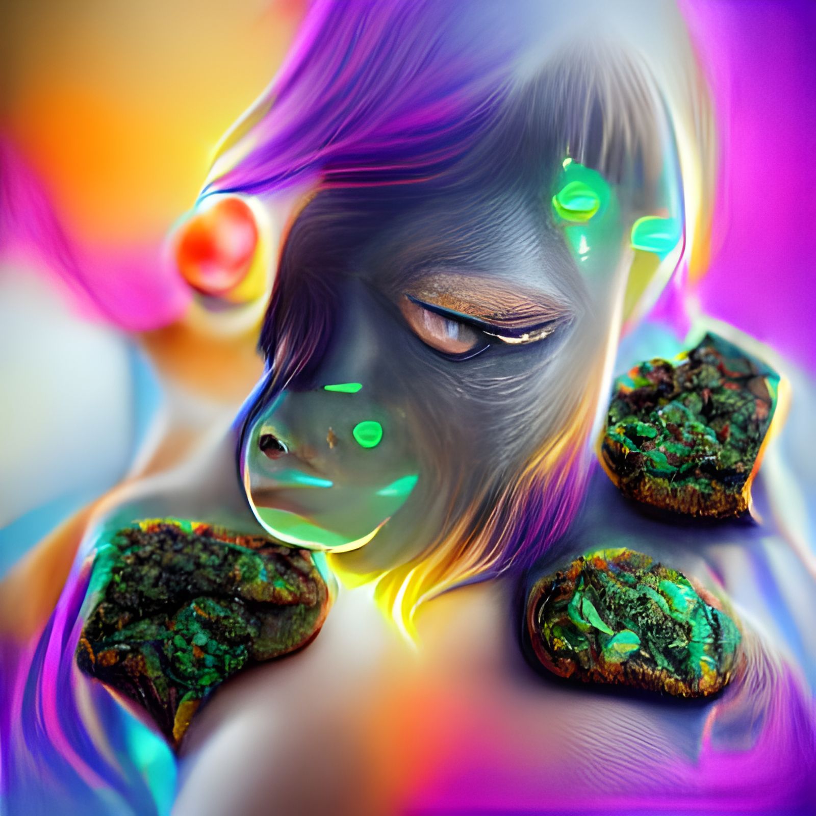 Gorilla Girl Cannabis Cookies in Neon Hyperrealism