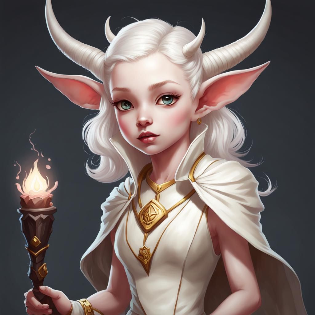 Albino Imp Girl with White Horns, Fantasy Art