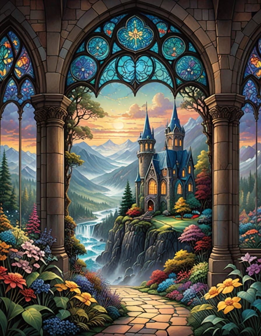 Ethereal Fantasy Mist in Stained Glass Style