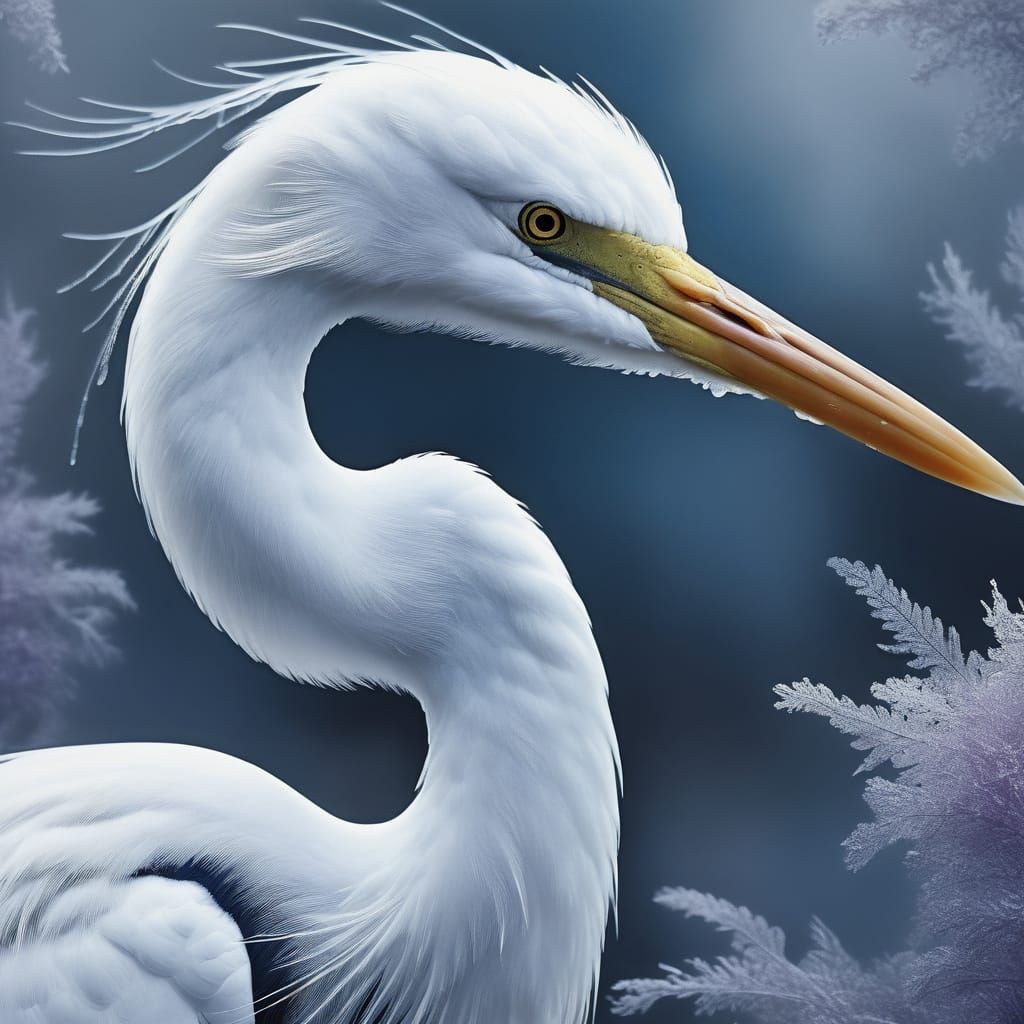 Ethereal Egret in Frosted Mist Digital Art